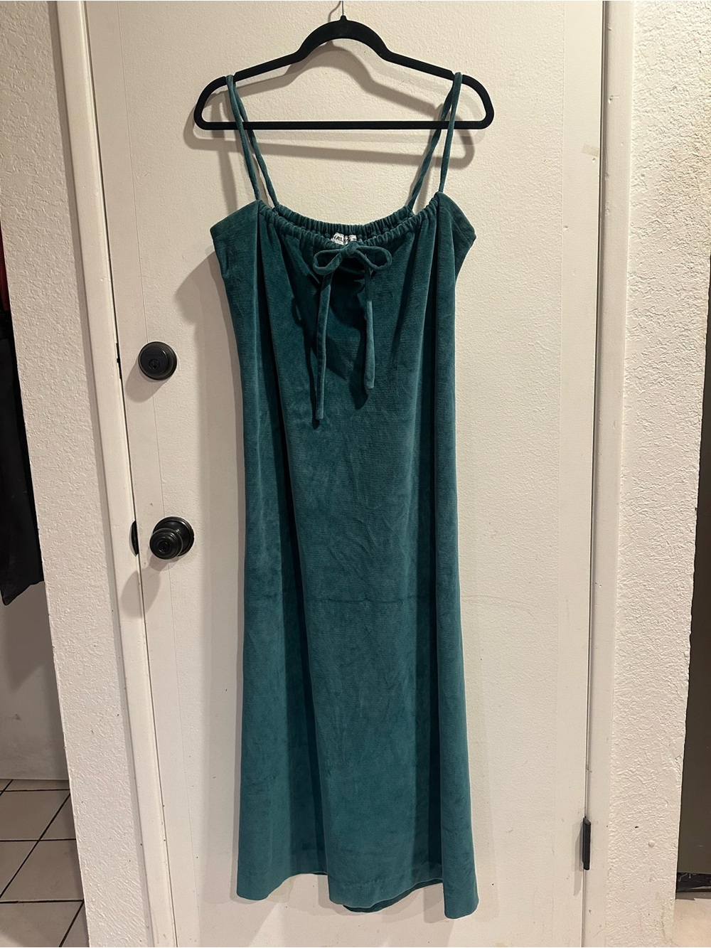 Vintage 1970s Halston IV Dorian Saks Fifth Avenue Teal Velour Maxi Dress